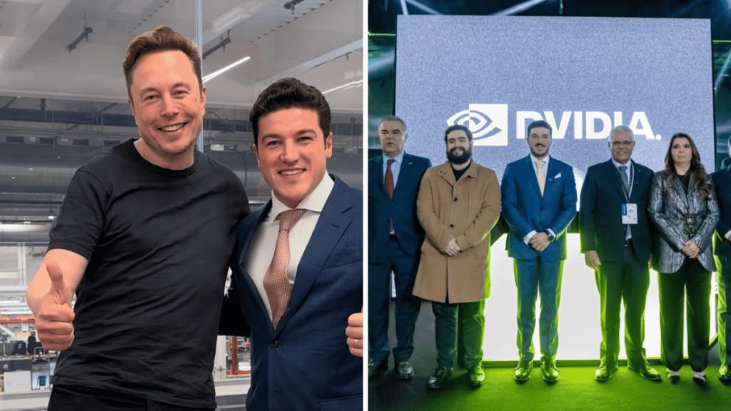 graves contradicciones de Samuel respecto a la fábrica de Tesla y Nvidia. Foto de Elon Musk con Samuel garcía y la presentación del según trabajos con Nvidia.
